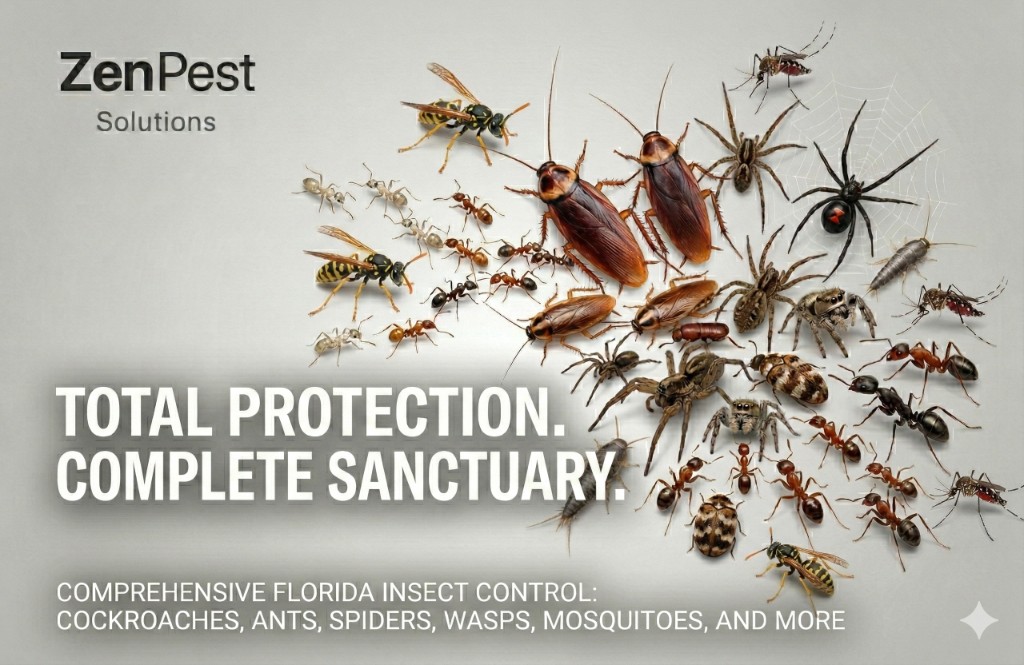 Zen Pest Solutions — comprehensive protection against Florida insects including cockroaches, ants, spiders, wasps, and mosquitoes.